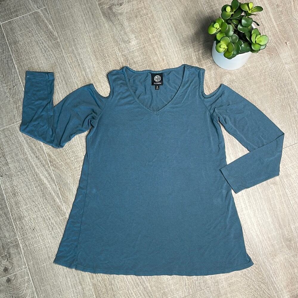 BOBEAU Teal Cold Shoulder V-Neck Long Sleeve Shirt Women’s Size Medium